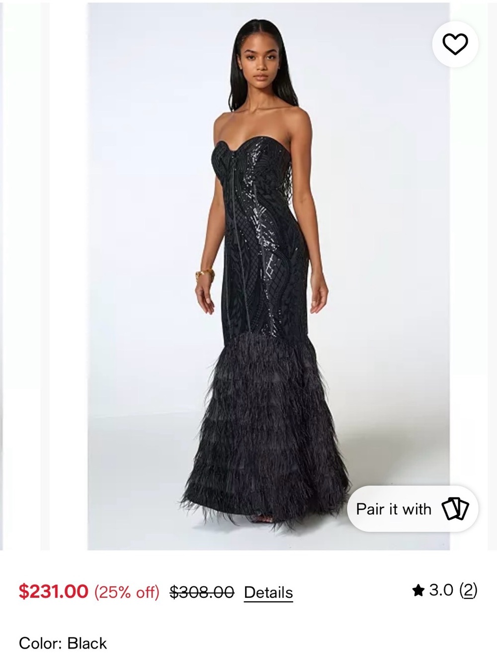 bebe Black Strapless Sequin & Feather Evening Gown, show stopping , worn once - Picture 3 of 3